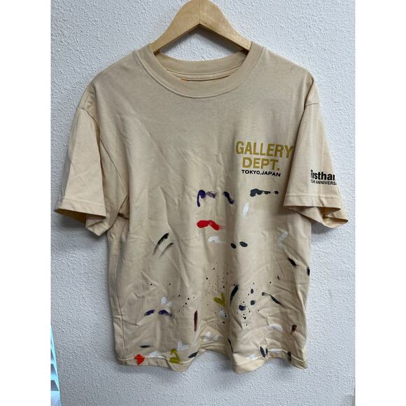 Gallery Dept. Tokyo Japan Men's Cream Vanilla Paint Splattered T Shirt Size S - Picture 1 of 5